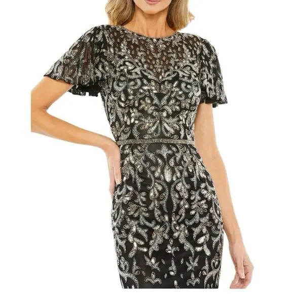 Mac Duggal 5727 Elegant Beaded Sequin Embellished Midi Dress‎ Size 12 $498 - Picture 2 of 7